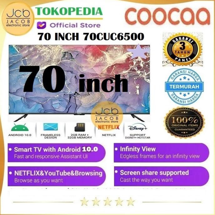 COOCAA LED 75 INCH SMART ANDROID 10.0 4K UHD TV 75CUC6500 Termurah