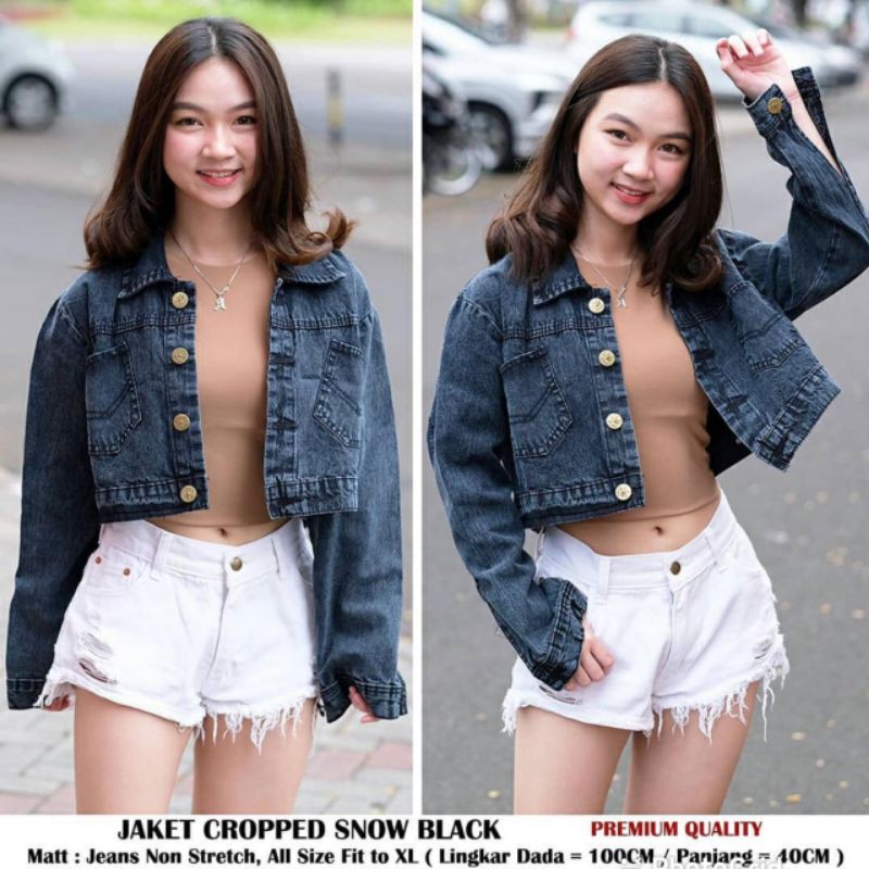 Jaket Jeans. Snow Black No Rawis Crop