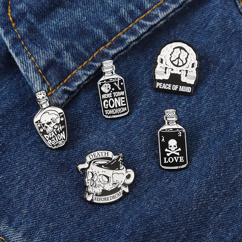 Bros Pin Enamel Bentuk Tengkorak Kimia 5 Gaya Punk Untuk Hadiah