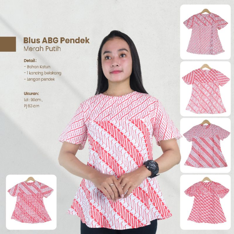 Blus Batik Wanita Lengan Pendek Merah Putih- Naira Batik