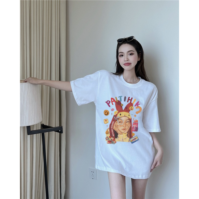 Printed T-shirt /T-shirt Oversize Koukla/baju oversize wanita murah/atasan wanita warna putih/outer kaos atasan baggy wanita