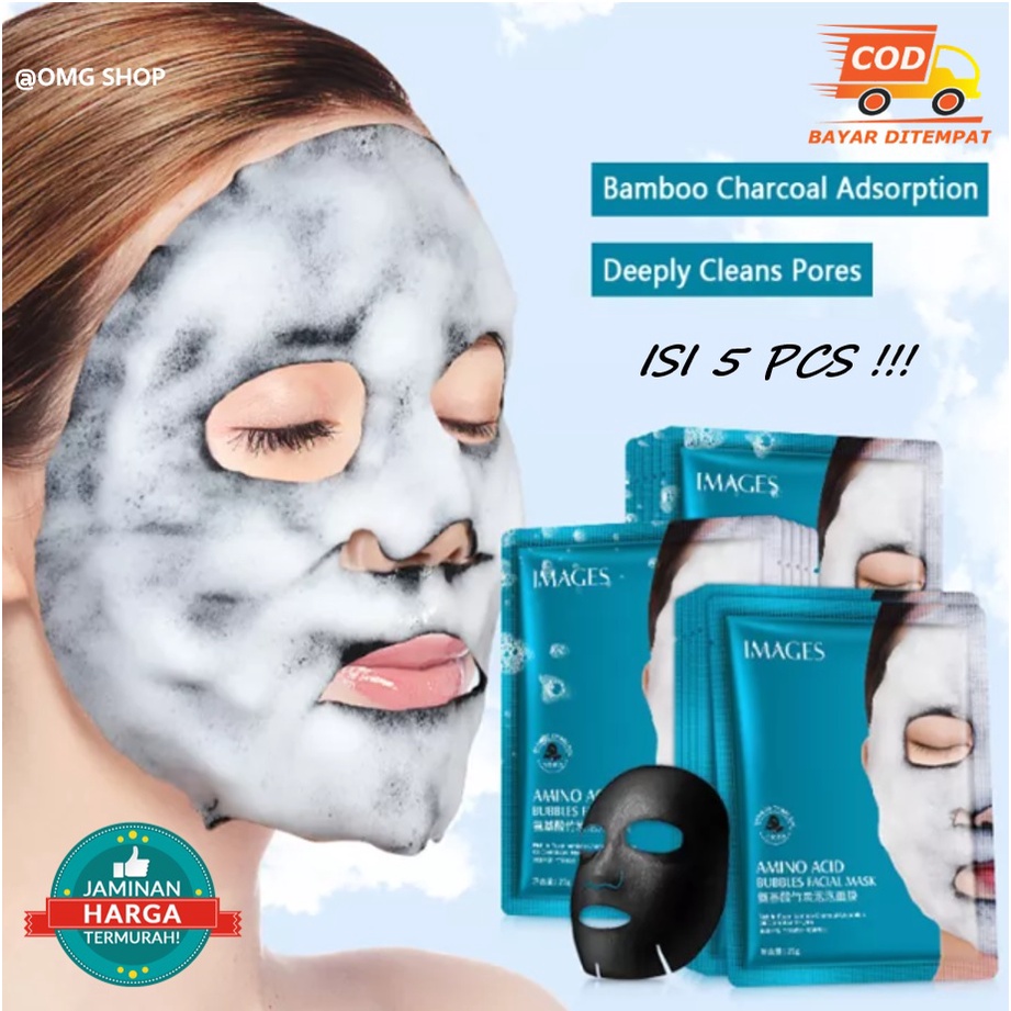 5 Pcs Images Masker Wajah Gelembung Amino Oksigen / Masker Wajah Pemutih dan Glowing Images / Masker Wajah Viral Anti Komedo Sheet Mask Masker Images Amino Acid Buble Skincare Alami Pelengkap Make Up - Masker Wajah Organik Korea Anti Komedo Jerawat