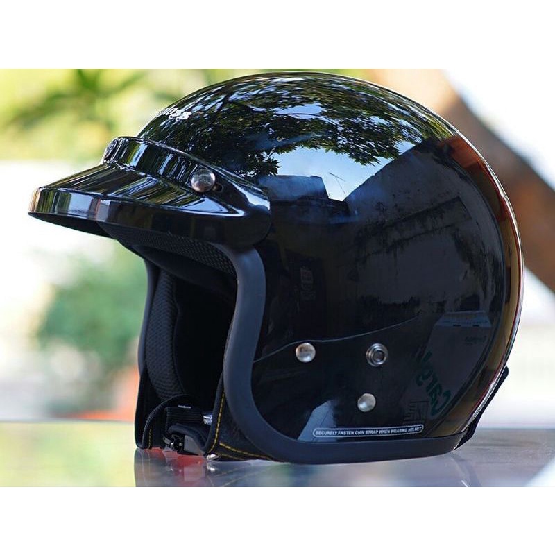 HELM CARGLOSS ORIGINAL  RETRO CFM HITAM GLOSSY