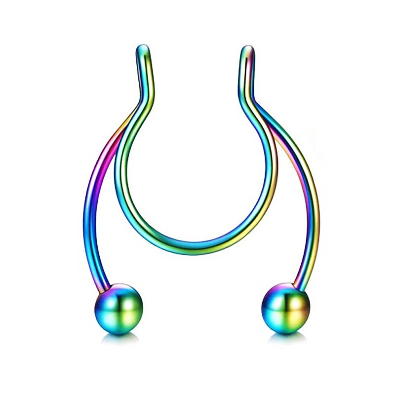 [ACKER] TANPA TINDAKAN Cincin Septum Hidung Palsu Cheater Horseshoe Cincin Septum Clicker