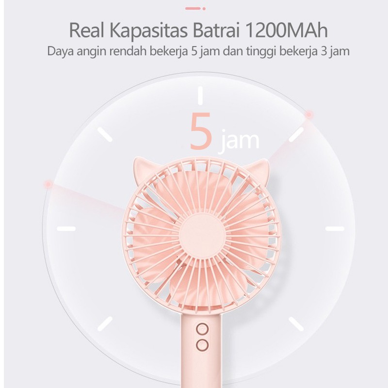 Kipas Angin Mini Portable mini Recharge fan Karakter + Lampu LED 3-Speed Adjustment