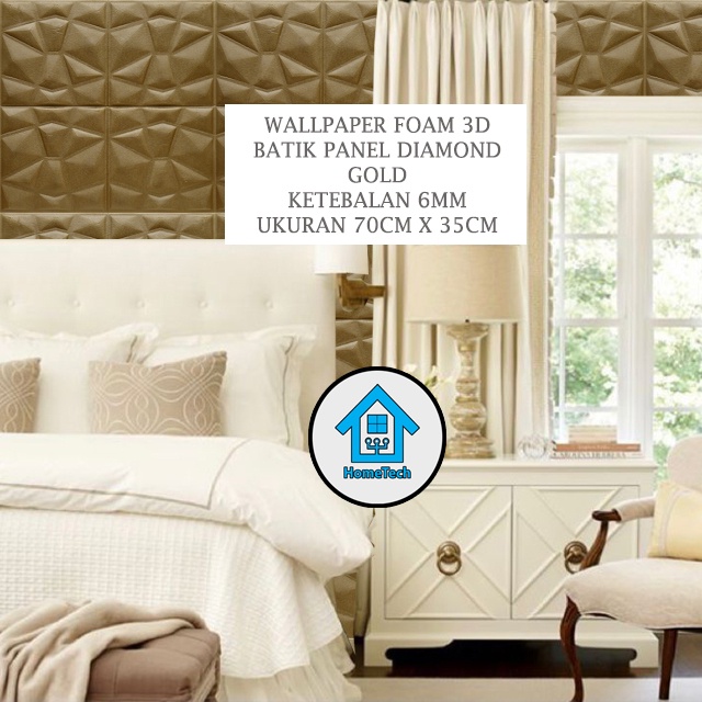 HT Wallpaper Foam 3D Batik Panel Diamond Triangle Gold Wallpaper Stiker Dinding