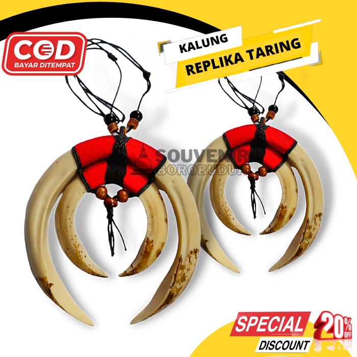 AKSESORIS KALUNG RESIN REPLIKA TARING BABI HUTAN KALUNG ETNIK KHAS DAYAK KALIMANTAN