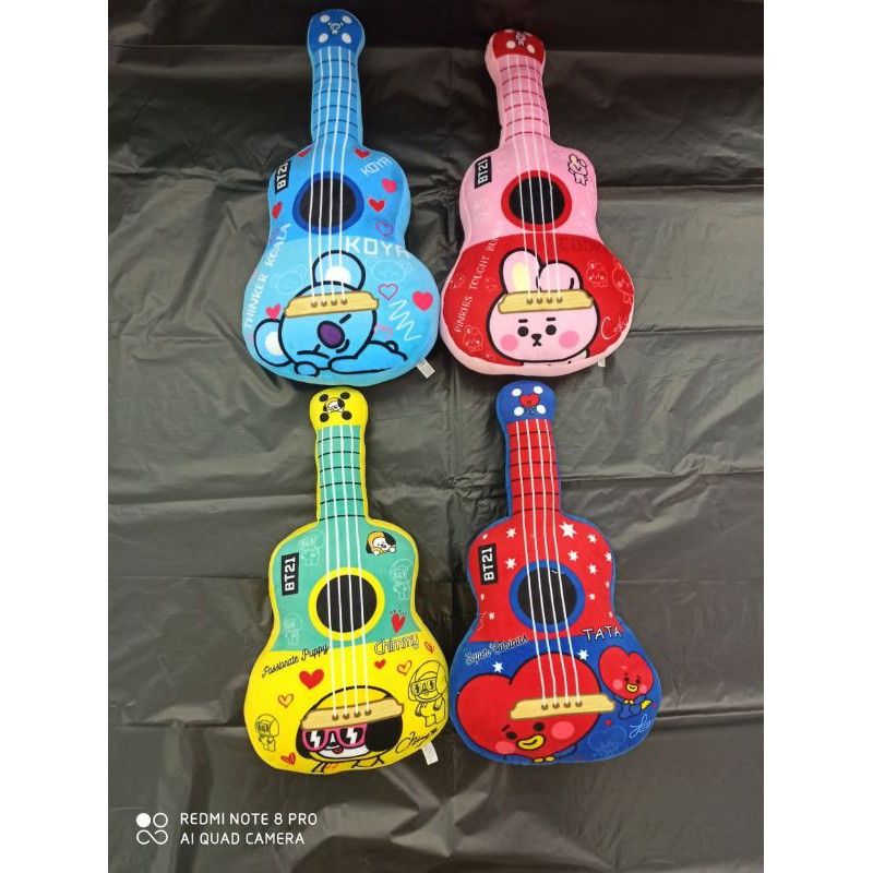 Bantal guling bentuk gitar karakter boyband BTS koya biru chimmy kuning Bunny pink Tata merah SNI