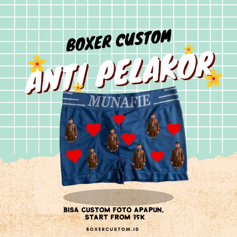 SEHARIJADI / SATU HARI JADI BOXER CUSTOM / CUSTOM BOXER MUKA PACAR / KADO ULTAH / BOXER ANTI SELINGKUH / BOXER PRIA / CELANA COWO / CELANA BOXER PRIA