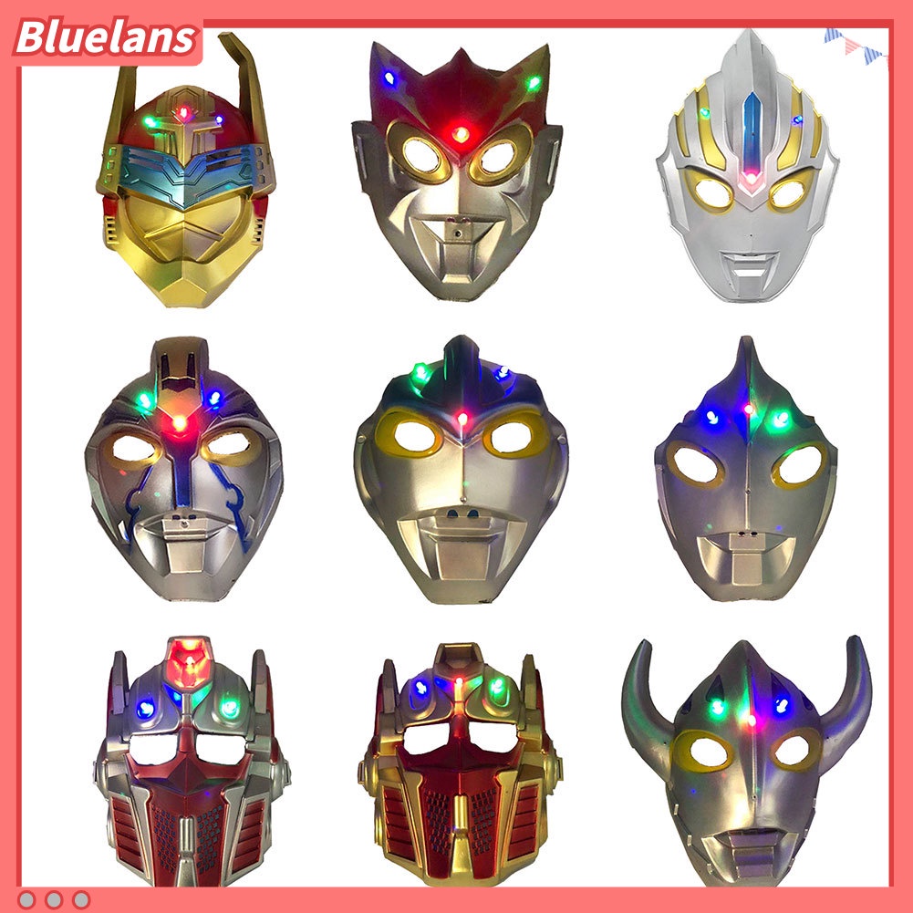 Topeng Full Face Desain Ultraman Dengan Lampu LED Untuk Pesta Halloween Dan Natal