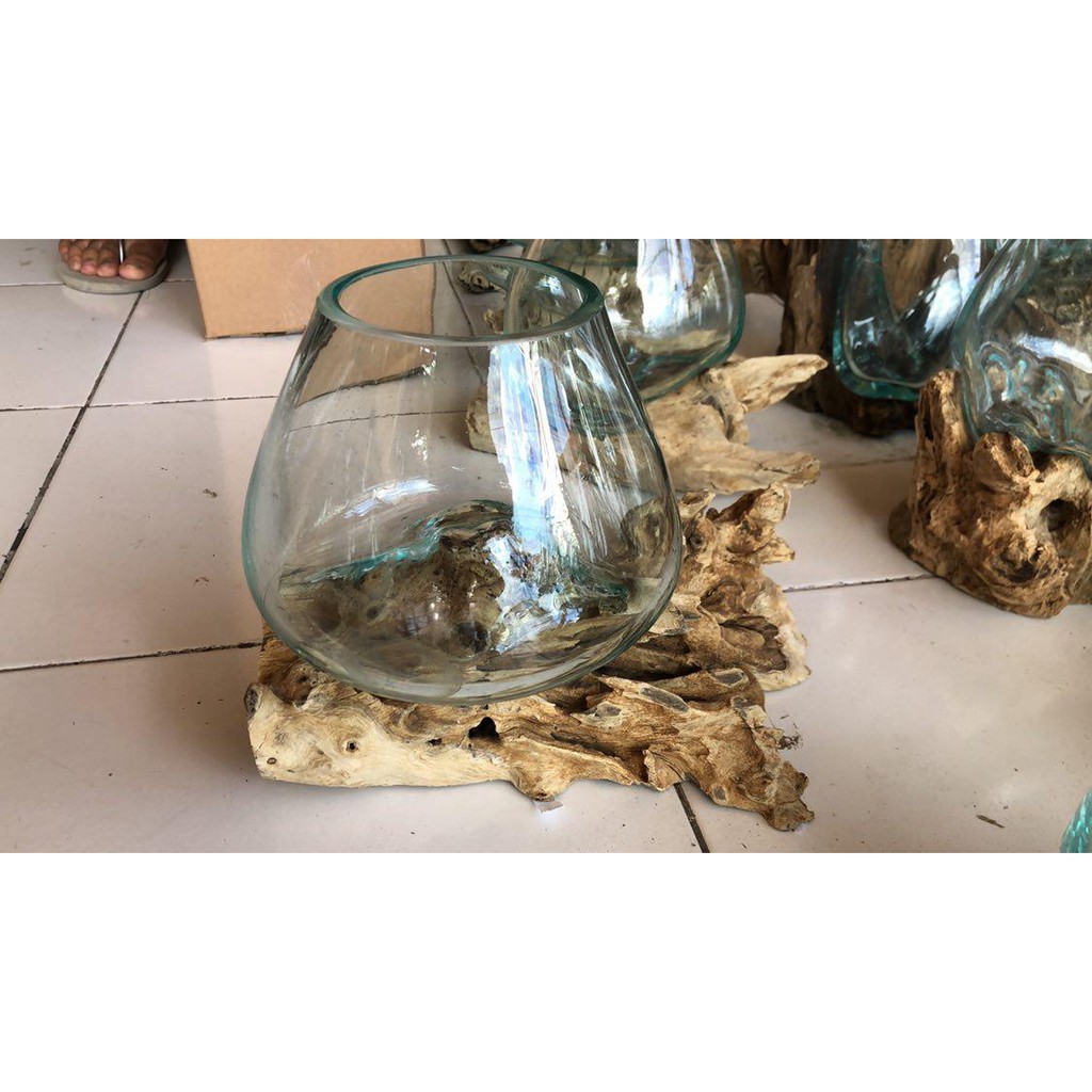 Glass on Wood/Aquarium Ikan Cupang/Vas Bunga/Dekorasi Rumah (Size 17)