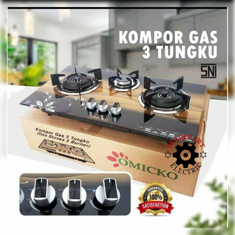 KOMPOR GAS KACA MODEL TANAM BERKUALITAS MERK OMICKO 2 &amp; 3 TUNGKU