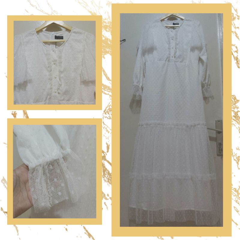 Preloved pl Lizahrani Rana Dress BW Broken White gamis layer susun tingkat umpak tile tulle putih ak