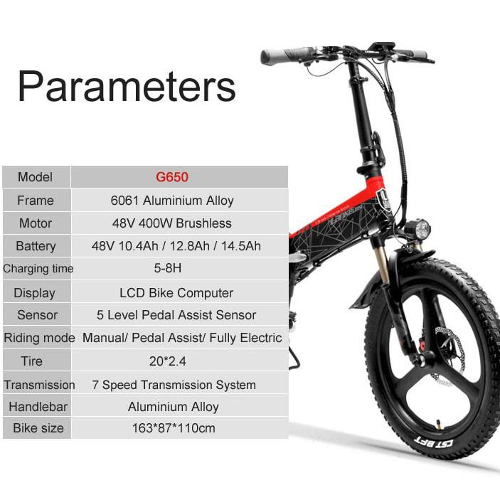 PROMO!!!! Lankeleisi Sepeda Elektrik Lipat Smart Moped Deluxe Version 48V 10.4Ah - G650 - Black/Red