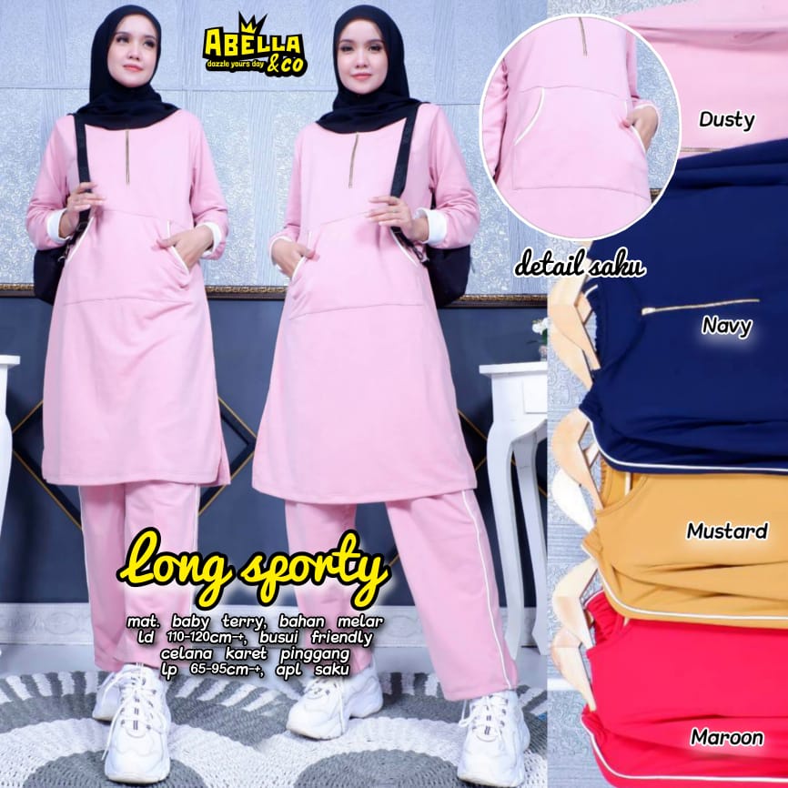 LONG SPORTY / 20.7 / BAHAN BABYTERRY / LD 110-120 CM / ALLSIZE FIT M-XXL / ONESET WANITA / ABELLA