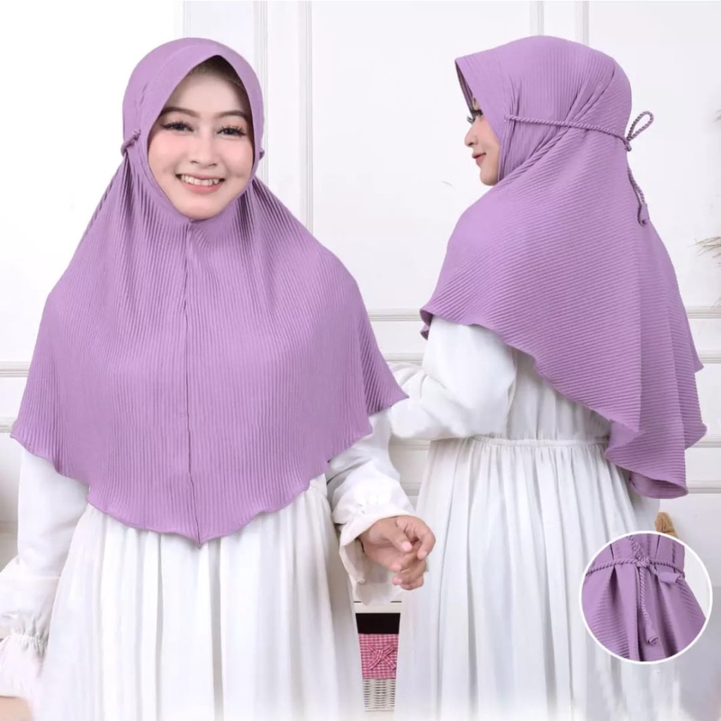 Jilbab Instan Dewasa Bergo Plisket Tali Kepang Bahan Jersey Terbaru Termurah / Alody's Collection