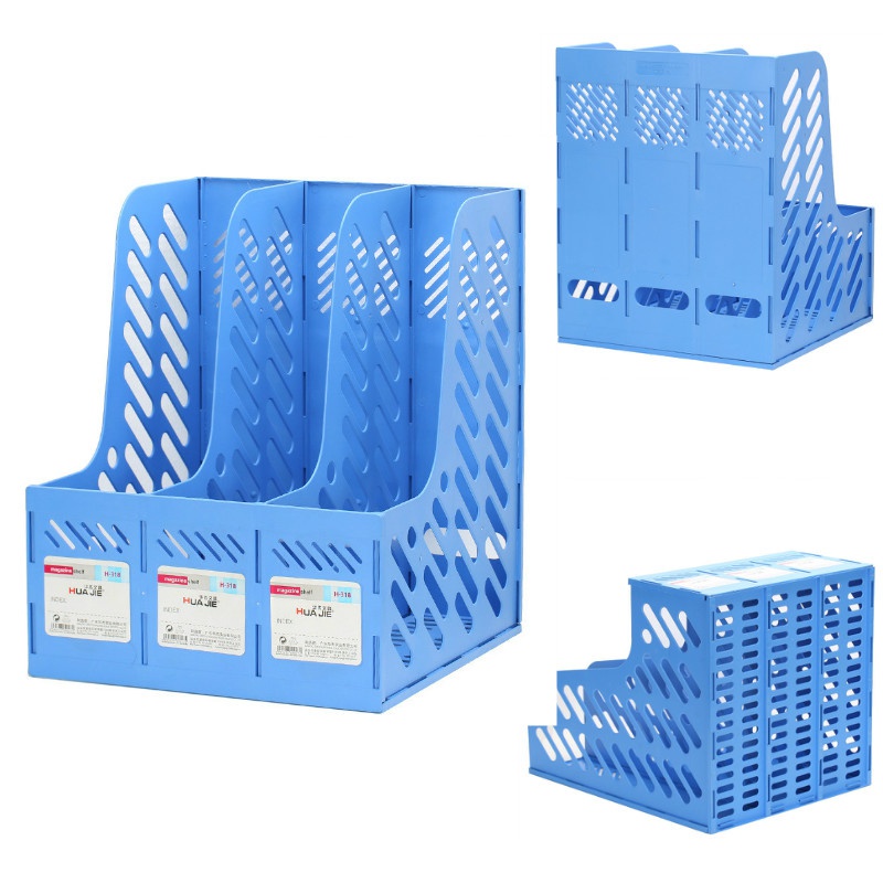 3/4 Sections Desktop File Rack Paper Blue Book Hold Office Document Tray Organizer Box