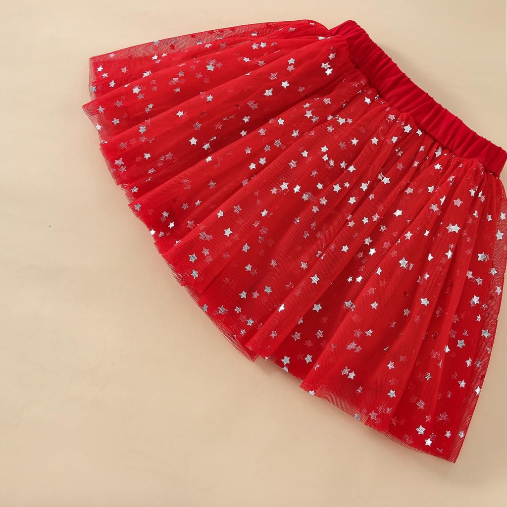 (LOLI-JKT) BS-312 SET ANAK CEWEK ROK STAR RED BLOUSE 90-140 BABY GIRL