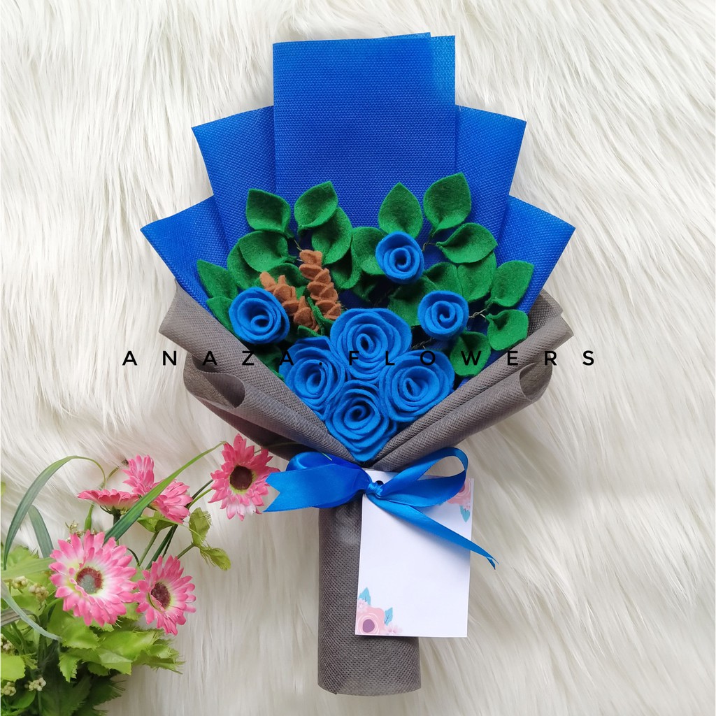 Buket Bunga Flanel Mawar Kado Unik Pernikahan Felt Flowers Handmade Craft Murah Ultah Wisuda Shopee Indonesia
