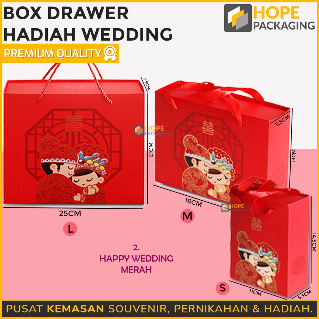 [3 pcs] Kotak Kemasan Box Drawer Merah Sangjit/Wedding / Paper Bag Tas Souvenir Cookies