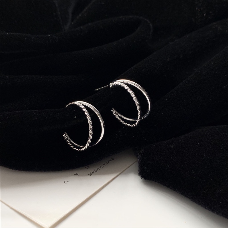 Anting Silver Needle Double Layer Bentuk Lingkaran Gaya Retro Korea Untuk Wanita