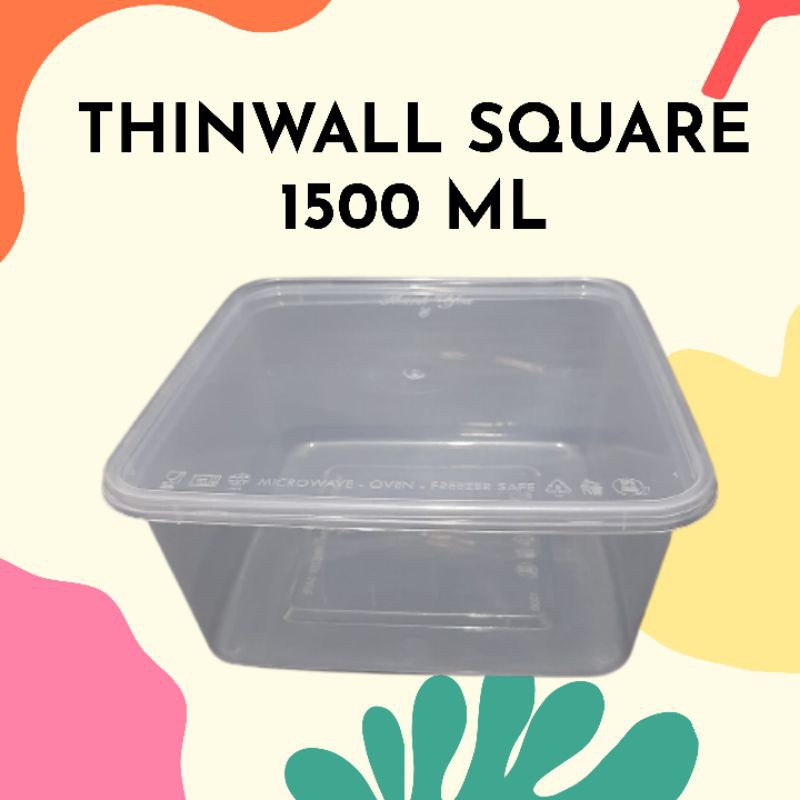 (ISI 25) Thinwall Kotal 1500 ml Tempat Makan Plastik Square / Food Container Buah Sayur Frozen