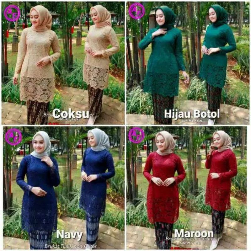 KEBAYA TUNIK BROKAT NON GLITTER / SET KEBAYA MODERN / TUNIK BRUKAT / SETELAN KEBAYA BROKAT TUNIK JUMBO