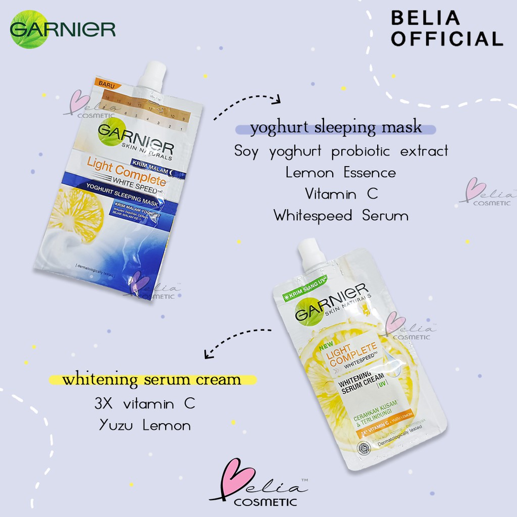 ❤ BELIA ❤ Garnier Yoghurt Sleeping Mask | Light Complete | Sakura White Whitening Serum Cream 7mL | Sachet | BPOM