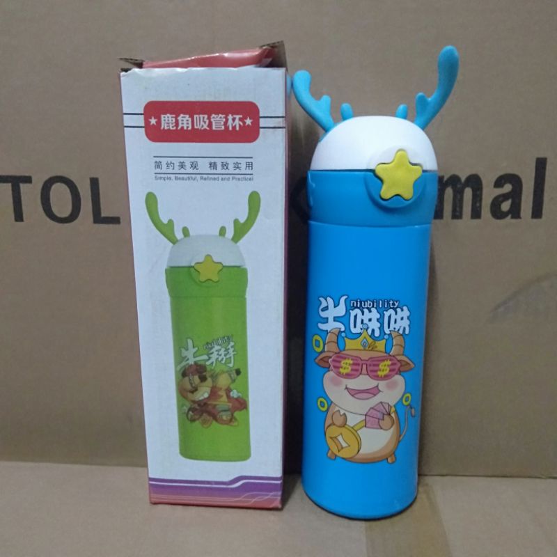 NEW BOTOL MINUM KACA KARAKTER TANDUK RUSA