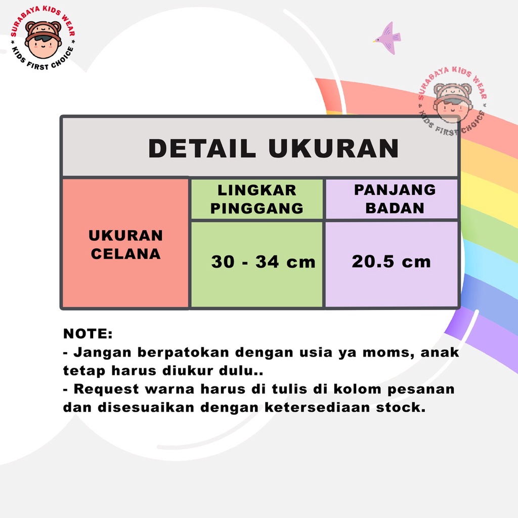 Celana Pendek Anak Laki - Laki dan Perempuan Motif Salur Polos Warna