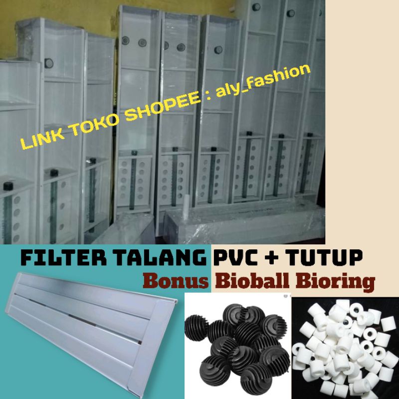 Filter talang uk 80cm - 40cm AKUARIUM PVC + TUTUP BONUS BIOBALL BIORING/ UK 60 CM sd 80cm/ TOP FILTER TALANG AKUARIUM PVC/ PAKET HEMAT