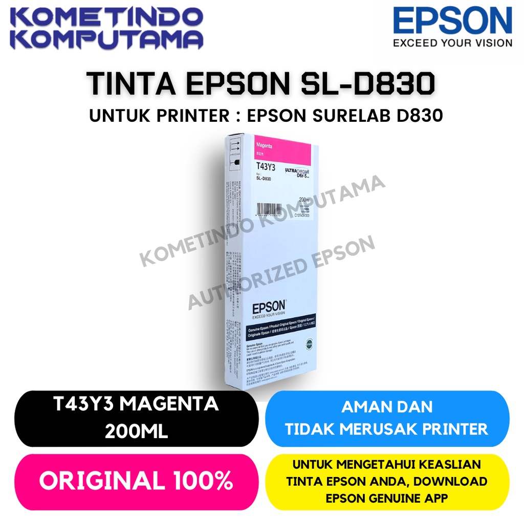 D830 Magenta TINTA CATRIDGE T43Y3 EPSON SL-D830 200ML Original 100% C13T43Y300 Merah