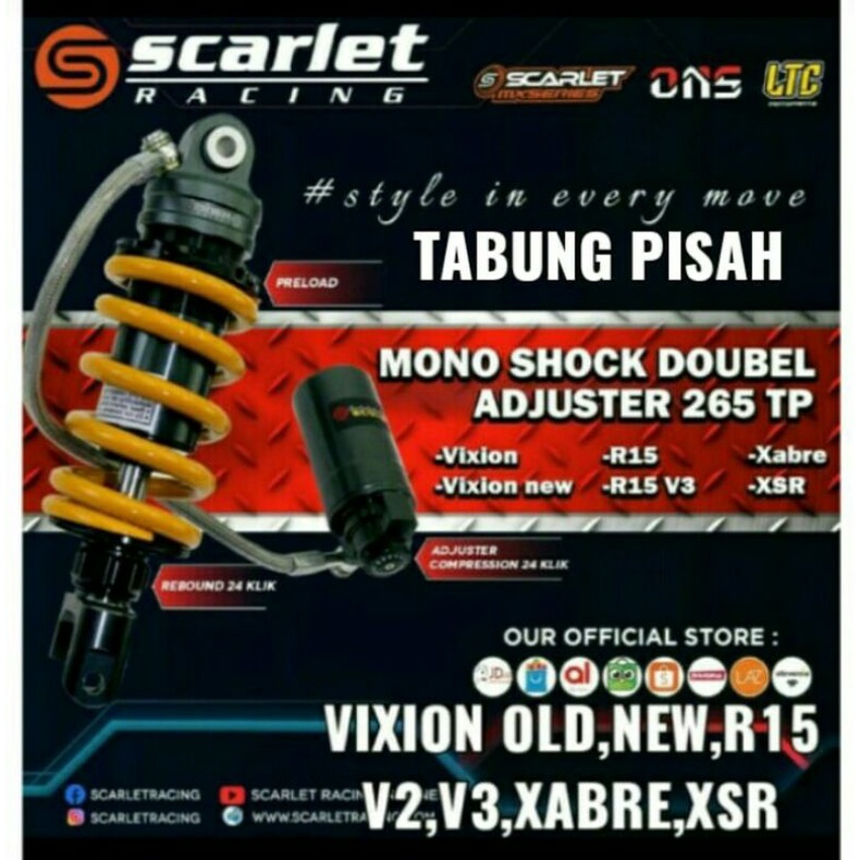 MONO SHOCK BELAKANG VIXION OLD NEW,R15 V2,V3,XABRE,XSR,TABUNG PISAH ADJUSTER KLICK REBOUNE FUNGSI,UK