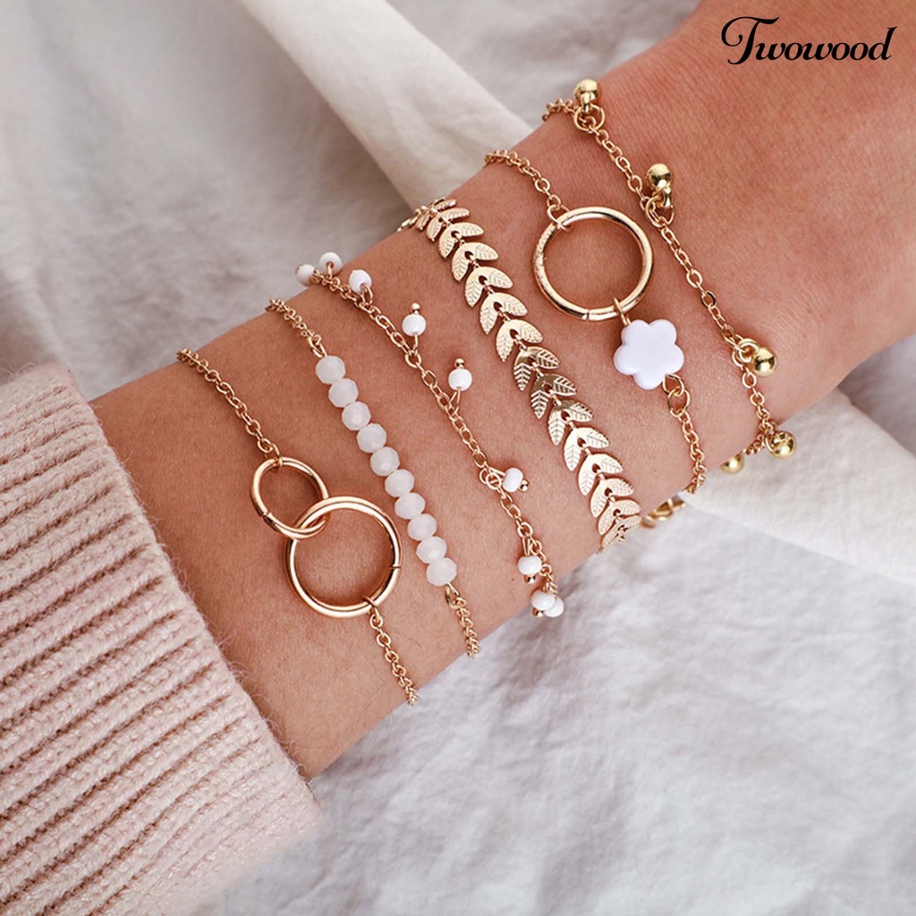 6 Pcs Gelang Bentuk Lingkaran Stackable Adjustable Untuk Wanita