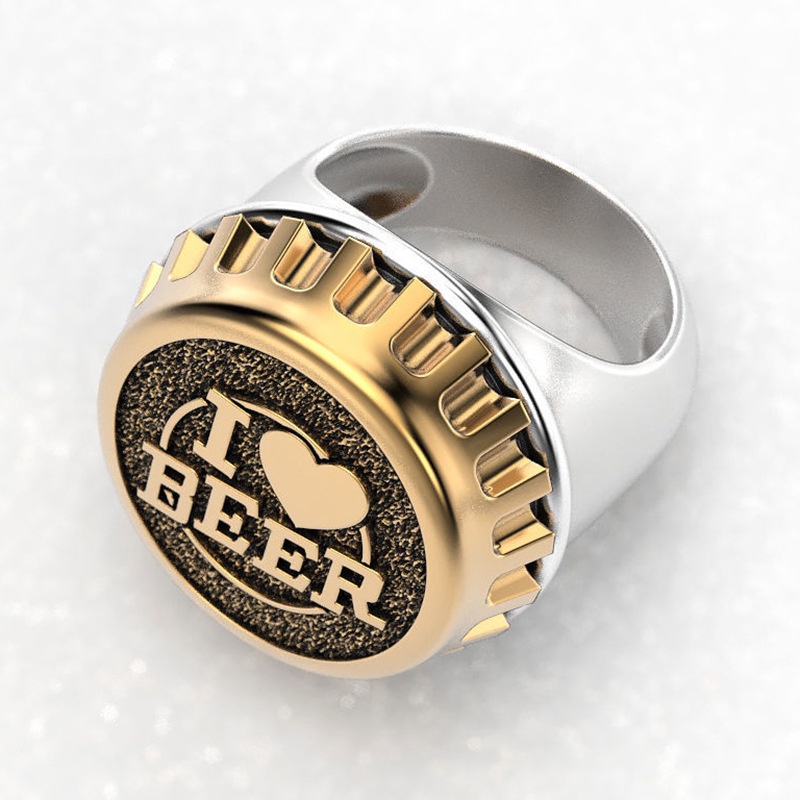 Cincin Lapis Emas 18k Desain I Love Beer Bahan Stainless Untuk Pria