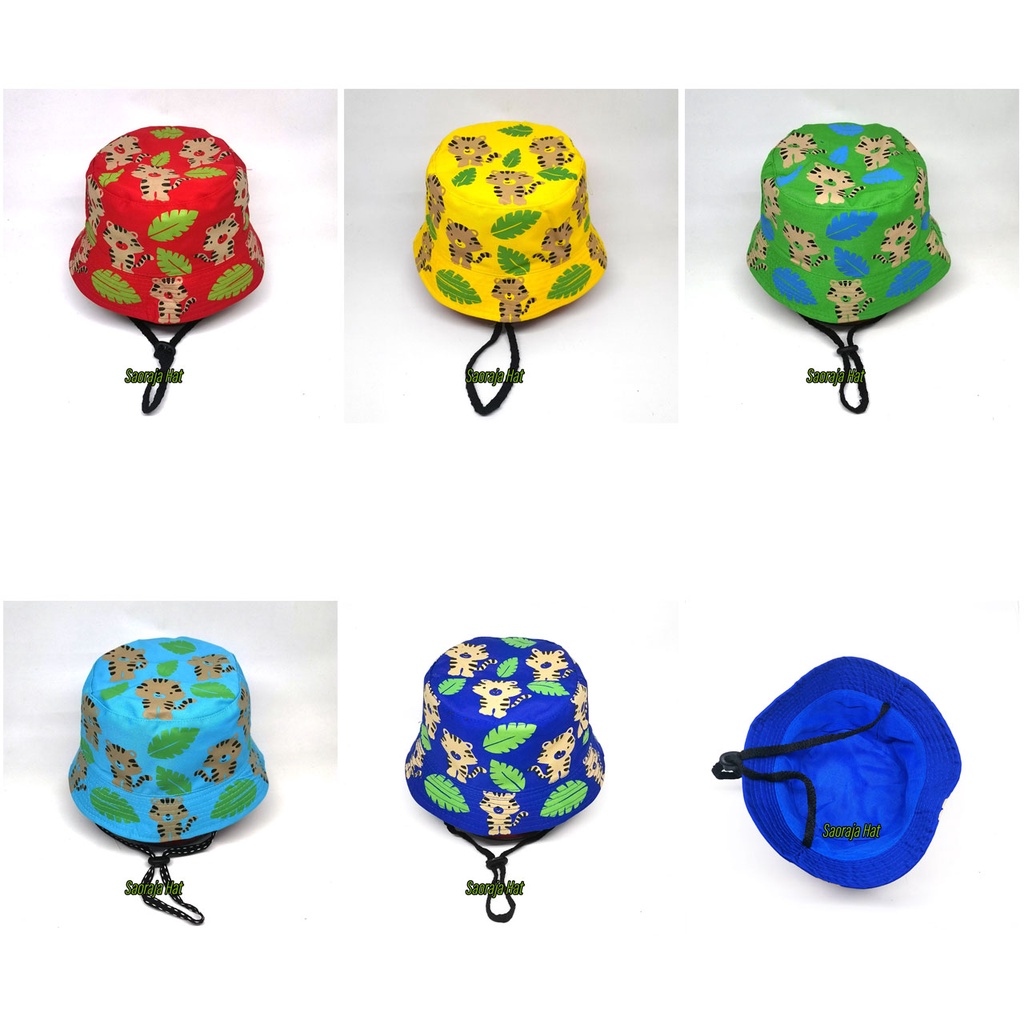 Topi Bucket Hat Anak 3-12 tahun Motif Macan ada Tali dan Stopper