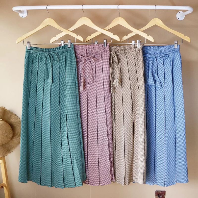 rok rempel korea kotak-kotak warna pastel