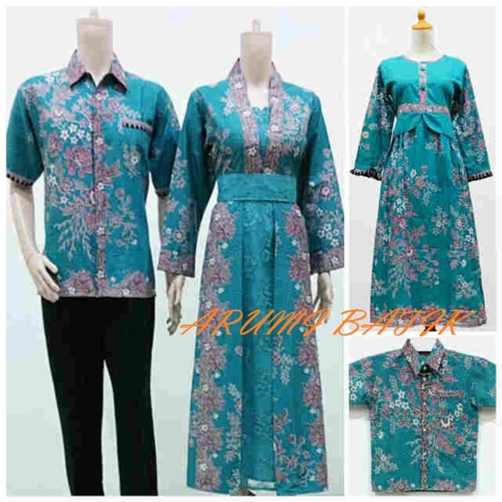 Promo Sarimbit Pasangan Keluarga Gamis Long Dress Batik 1089 Tosca BIG SIZE Berkualitas