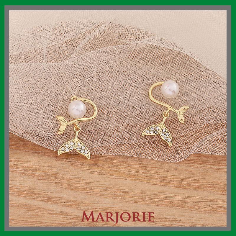 Pearl Fishtail Back Hanging Earrings Wanita High-end Cahaya Mewah Penuh Berlian Anting Geometris-MJD