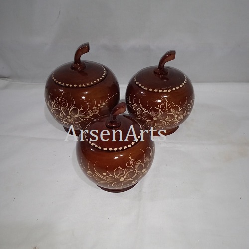 Toples Kayu Set Kayu Jati Model Buah Apel Motif Ukir Isi 3 Biji Kwalitas Oke