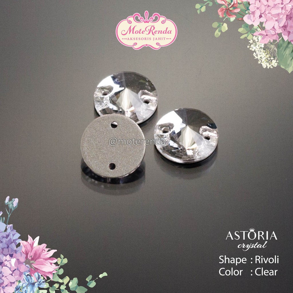 Astoria kristal jahit kaca bentuk rivoli kode 3RAA/C