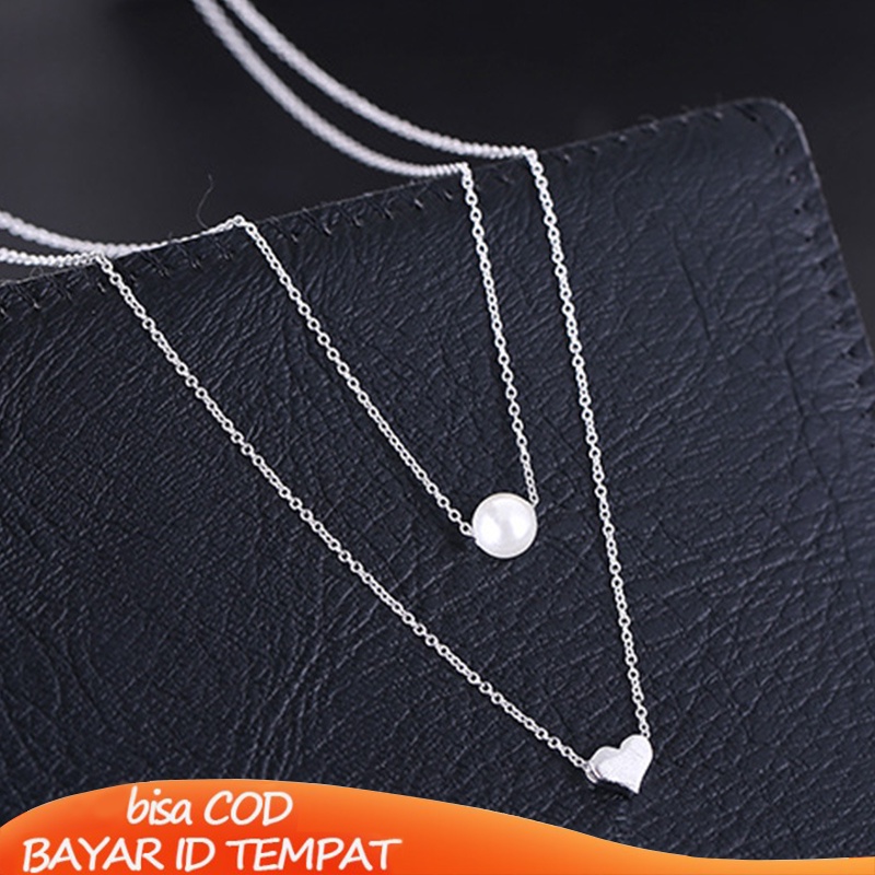 【Ready stock】Kalung Rantai Wanita Klavikula Pendek Multilayer Aksen Mutiara Ganda Untuk Hadiah Ulang Tahun Simple fashion murah COD