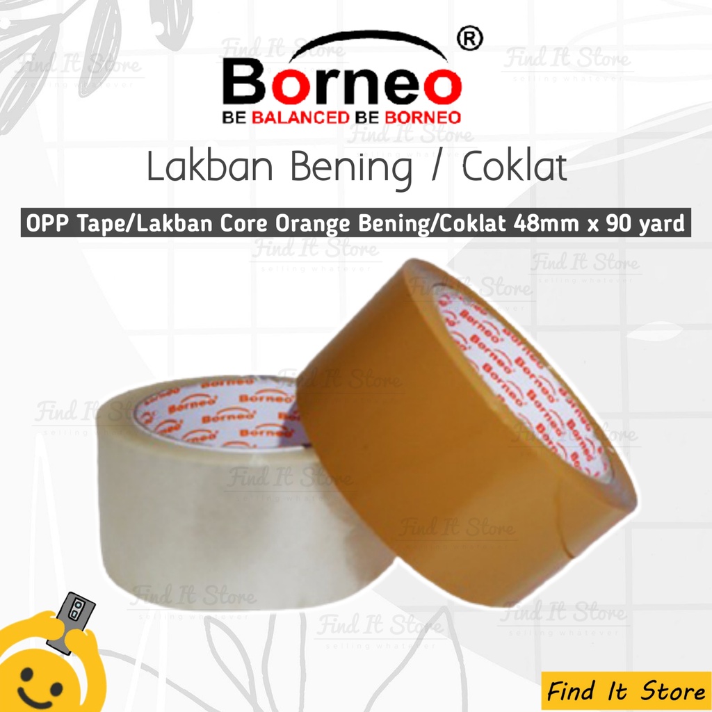 Borneo Lakban Isolasi OPP tape / Lakban Core Orange Bening &amp; Coklat 2&quot; inch / 48mm x 90 yard