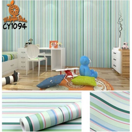 Wallpaper Dinding Sticker 45Cmx9M Dinding Bata Garis Batik Karakter Lucu Worldhome66