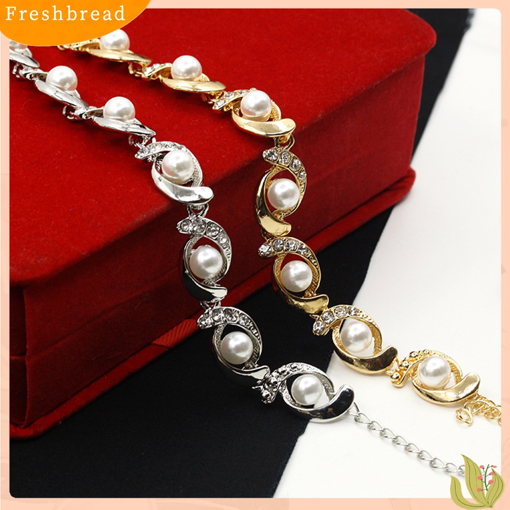 Terlaris Women Faux Pearl Rhinestone Inlaid Charm Bracelet Bangle Adjustable Jewelry Gift