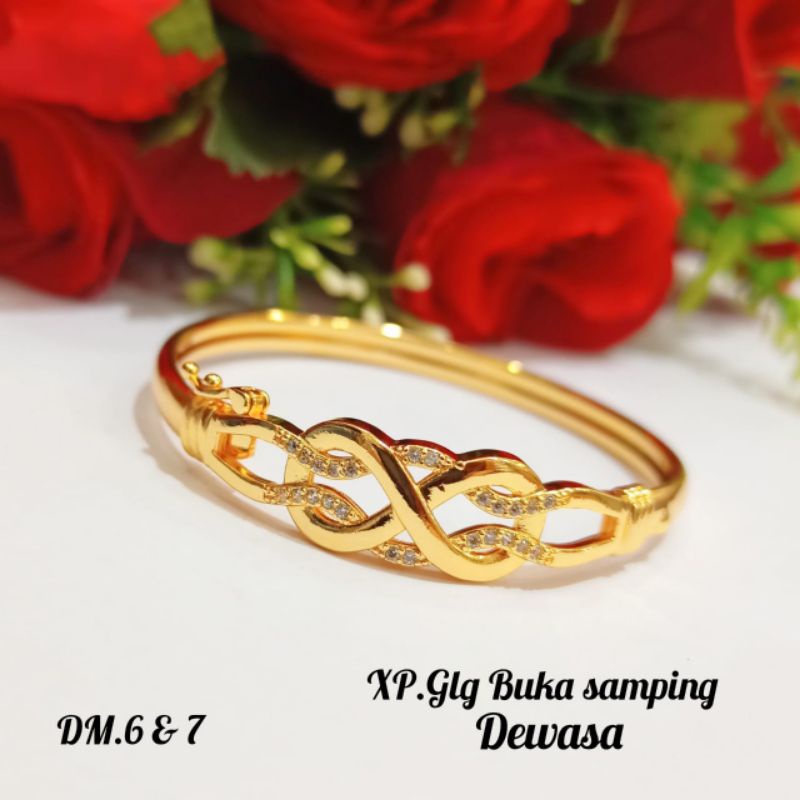 Gelang TITANIUM Dewasa Bangkok lapis emas permata zircon termurah,tidak karat *COD*