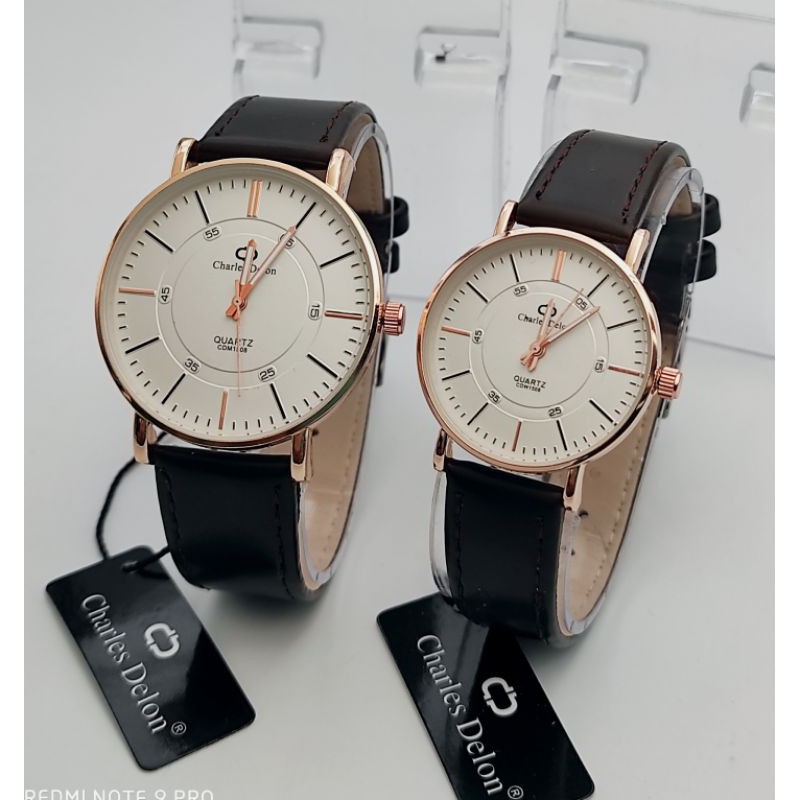 JAM TANGAN COUPLE CHARLES DELON KEREN ELEGANT ORIGINAL WATER RESIST NEW