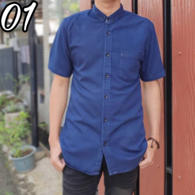 NESS WRD Kemeja Jeans Premium Lengan Pendek Kemeja Soft NESS WRD Kemeja Jeans Premium Lengan Pendek Kemeja Soft