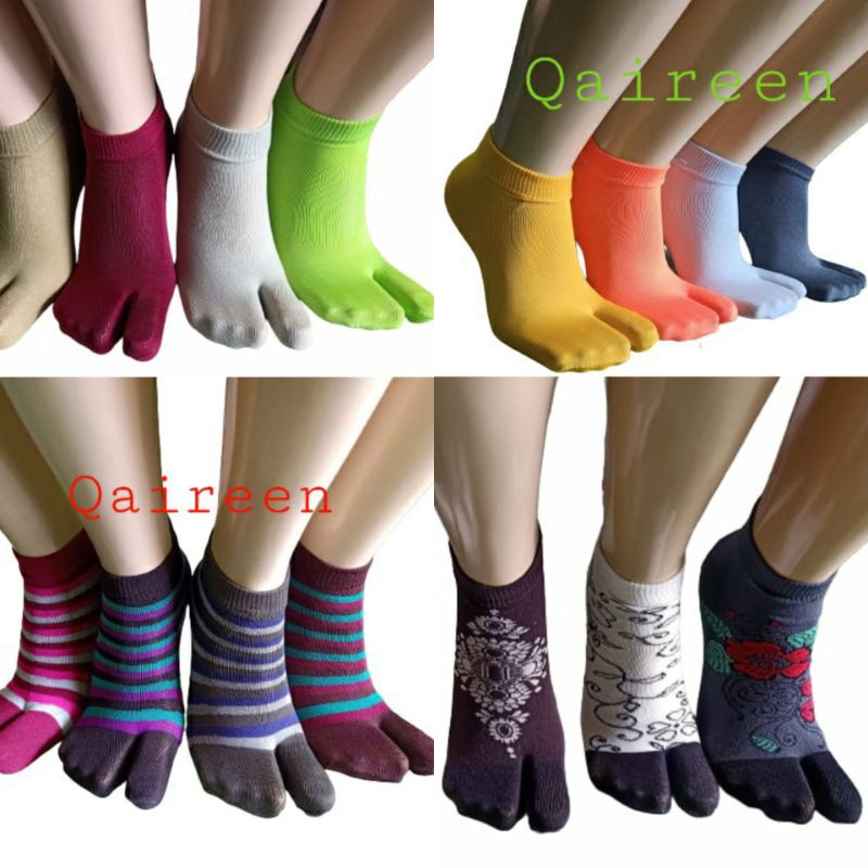 12 pasang/1lsn kaos kaki jempol,belang,motif,polos warna pendek,