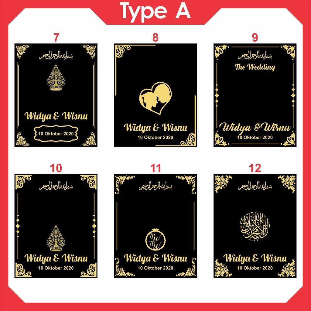 DEKORASI AKRILIK EMAS  LASER CUT UNTUK FRAME MAHAR SESERAHAN PERNIKAHAN